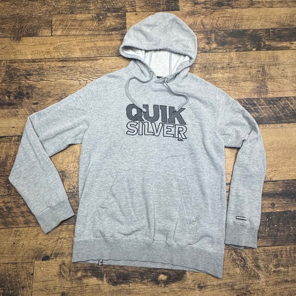Quiksilver Hoodie Pullover Sweatshirt‎ Graphic Logo Activewear Gray Medium - Picture 1 of 4